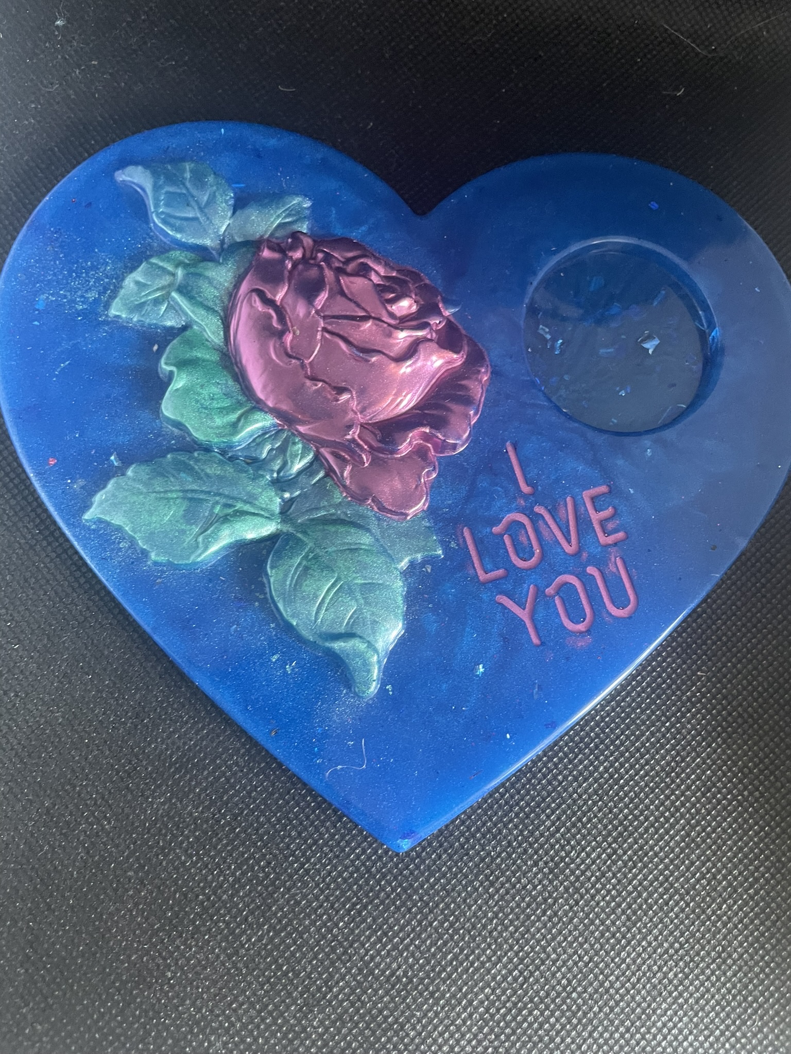 Gros coeur bougeoir bleu & fuchsia