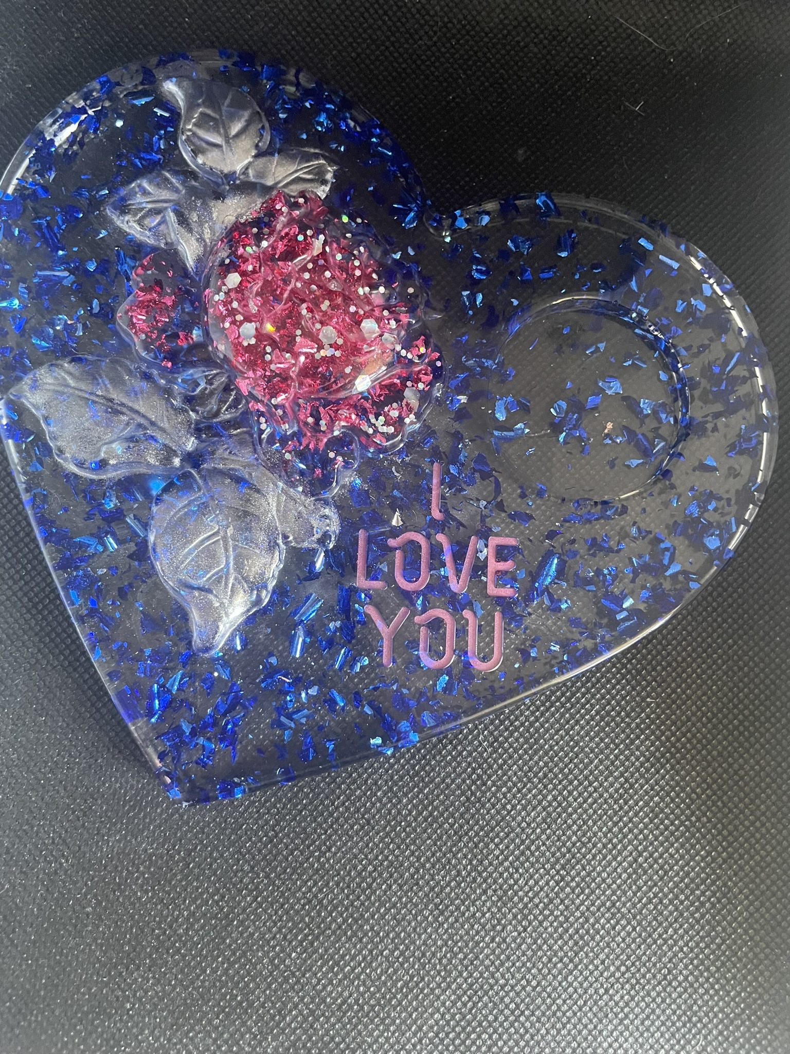 Gros coeur bougeoir bleu & fuchsia