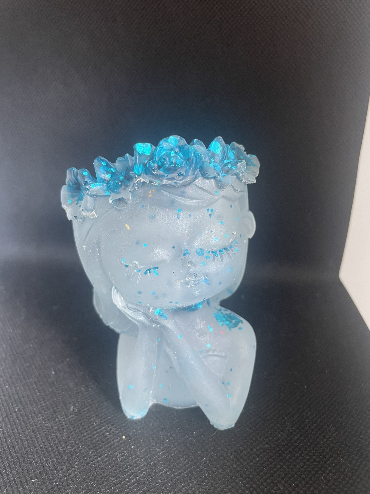 Pot bougeoir femme bleue & paillettes bleues