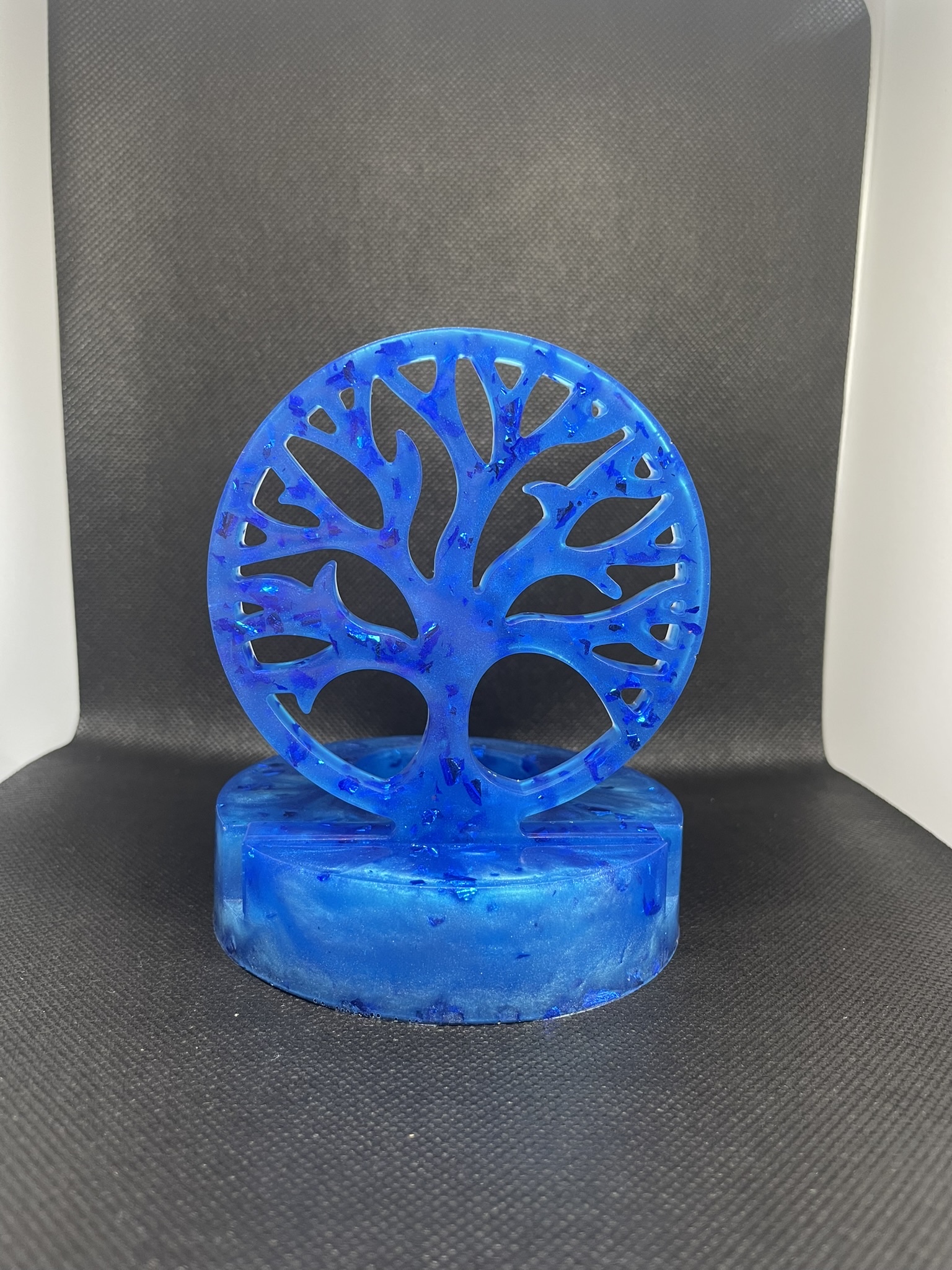 Bougeoir arbre de vie bleu & feuilles d'or bleues