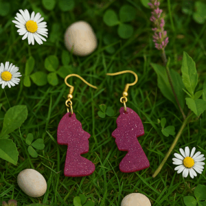 boucles d'oreilles coeurs fuchsia pailletées