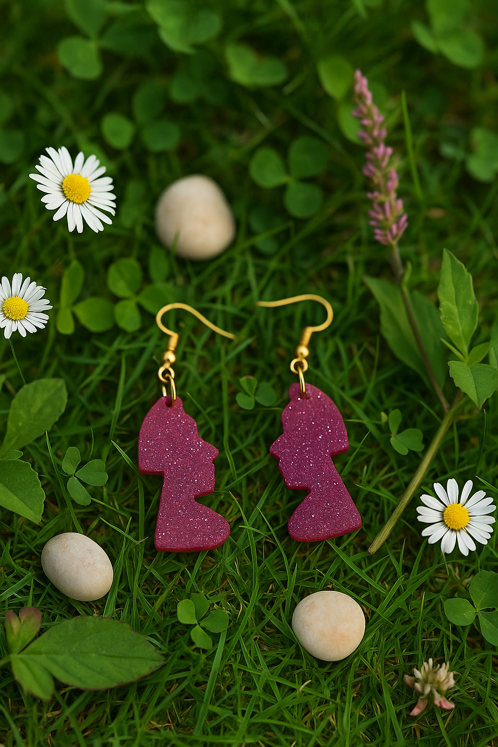 boucles d'oreilles coeurs fuchsia pailletées