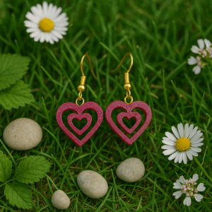 boucles d'oreilles coeurs fuchsia pailletées