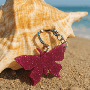 porte clés papillon fuchsia pailleté