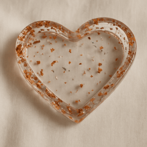 vide poches coeur translucide feuilles d'or cuivrées