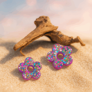 paire de minis pampilles fleurs bleues multicolores