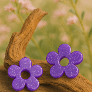 paire de pampilles fleurs violettes pailletées