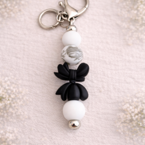 porte clés noeud noir en perles silicone