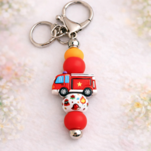 porte clés camion pompier en perles silicone