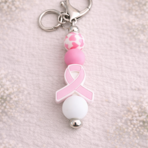 porte clés ruban rose en perles silicone