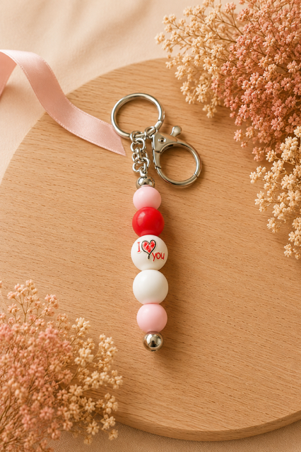 porte clés j love you en perles silicone