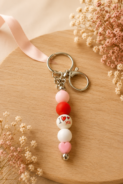 porte clés j love you en perles silicone