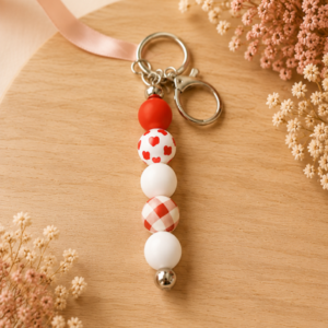 porte clés rouge & blanc en perles silicone